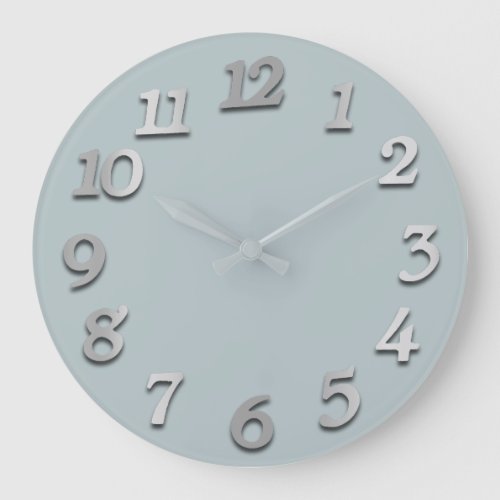 Minimal Numbers Gray Silver Grey Pastel Blue Sky Large Clock