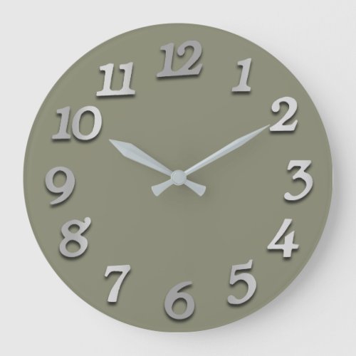 Minimal Numbers Gray Silver Grey Pastel Khaki Large Clock