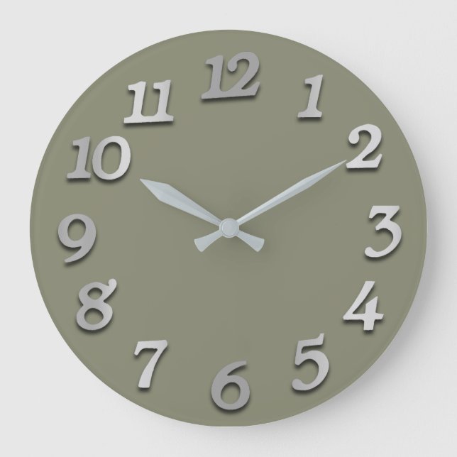 Minimal Numbers Gray Silver Grey Pastel Khaki Large Clock (Front)