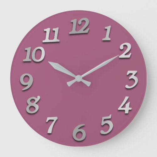 Minimal Numbers Gray Silver Grey  Pink Mauve 3d Large Clock