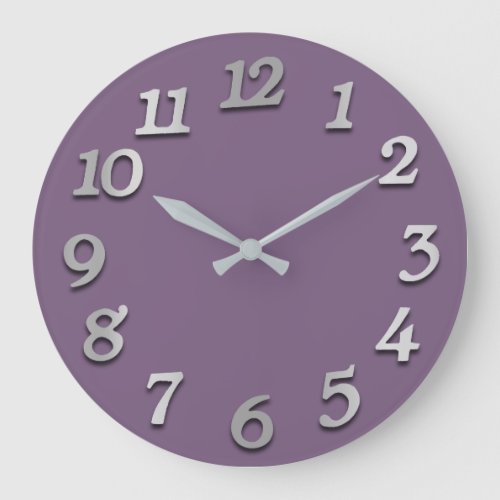 Minimal Numbers Gray Silver Grey Purple Violet Plu Large Clock