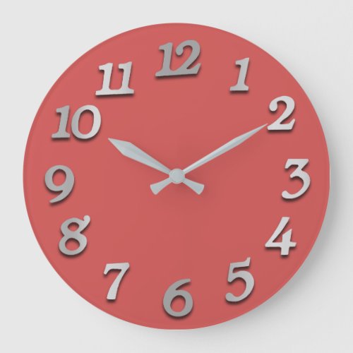 Minimal Numbers Gray Silver Grey Raspberry Pink Large Clock