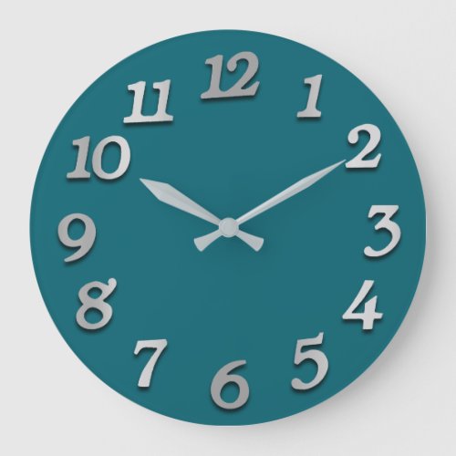 Minimal Numbers Gray Silver Grey Teal Aqua Woodlan Large Clock