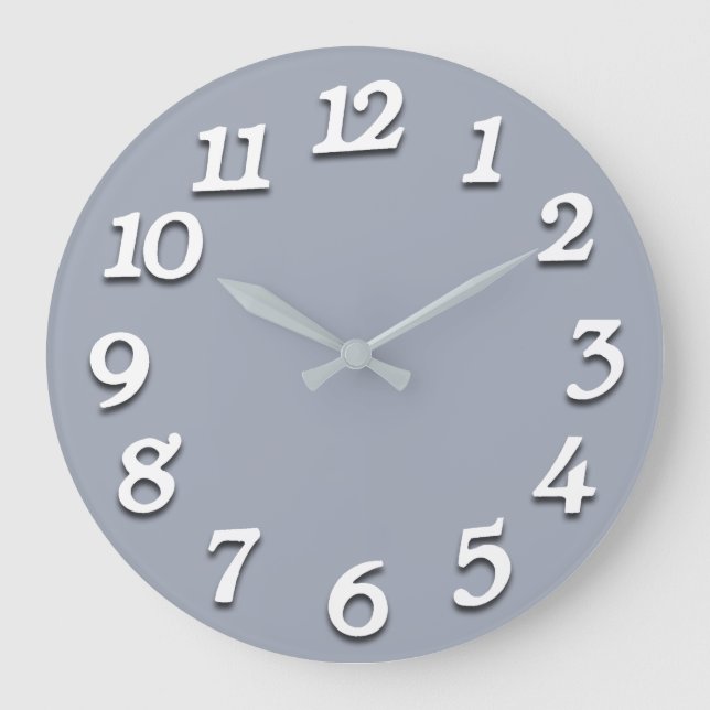Minimal Numbers Gray Silver Grey White Blue Pastel Large Clock (Front)