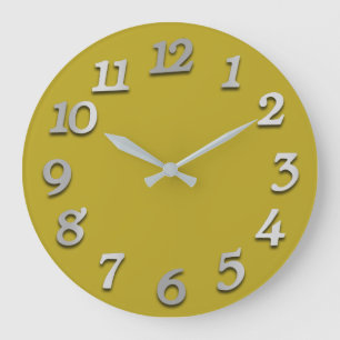 Minimal Numbers Gray Silver Grey Yellow 3D Mustard Large Clock