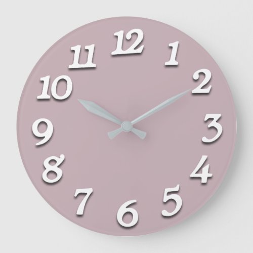 Minimal Numbers Gray Silver White Mauve Lavener Large Clock