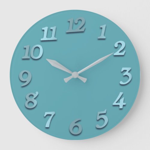 Minimal Numbers Ocean Blue Teal Aquatic Large Clock
