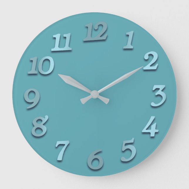 Minimal Numbers Ocean Blue Teal Aquatic Large Clock (Front)