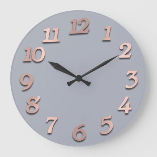 Minimal Numbers Rose Gold Blue Gray Metallic 3D Large Clock