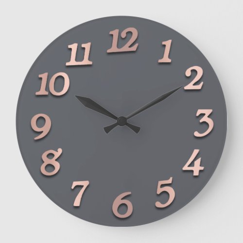Minimal Numbers Rose Gold Graphit Gray Metallic 3D Large Clock
