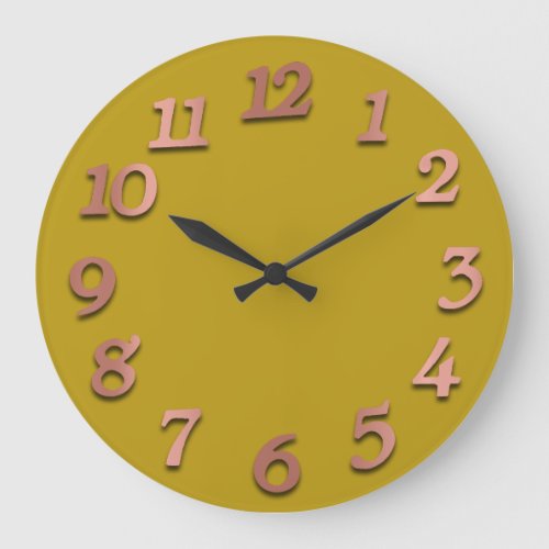 Minimal Numbers Rose Gold Mustard Metallic 3D Large Clock