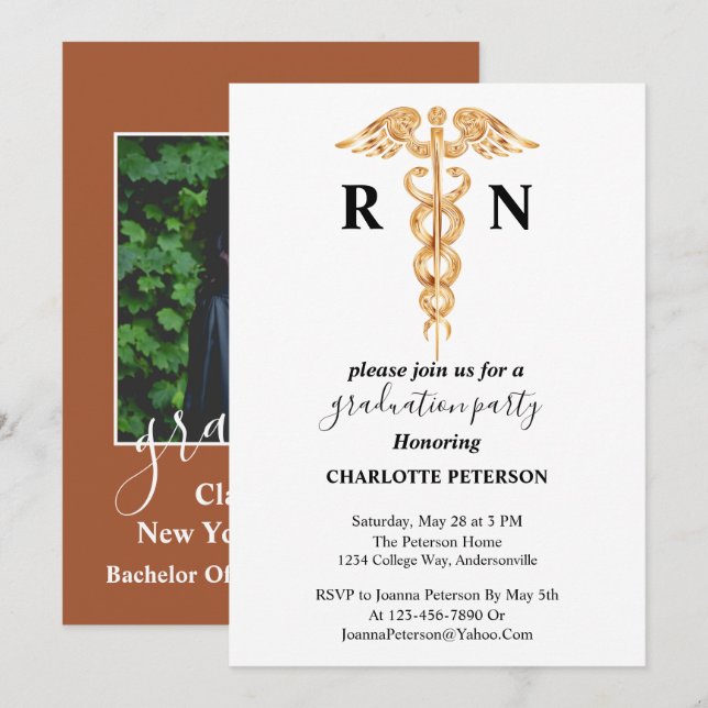 Minimal  Nurse Graduation Party Photo Invitation (Front/Back)