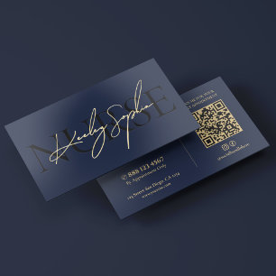 Minimal Nurse Practitioner Dark Navy Gold Foil Business Cards
