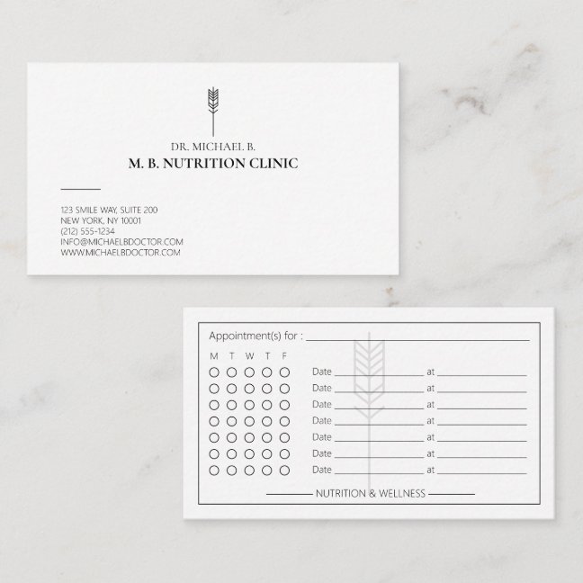 Minimal Nutritionist Dietitian Wheat Wellness Logo Appointment Card