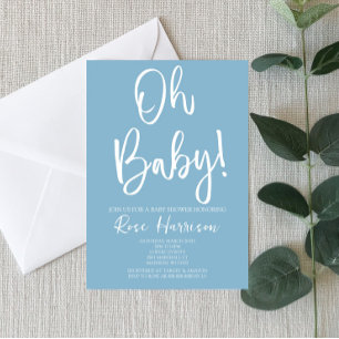 Minimal Oh Baby! Blue Baby Boy Baby Shower Invitation