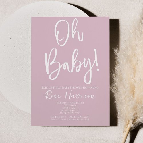 Minimal Oh Baby Pink Baby Girl Baby Shower  Invitation