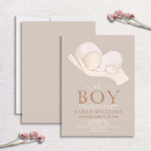 Minimal Oh Boy Pastel Illustration Baby Shower Invitation (Creator Uploaded)