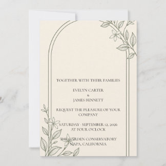 Minimal Olive Botanical Arch Wedding Invitation