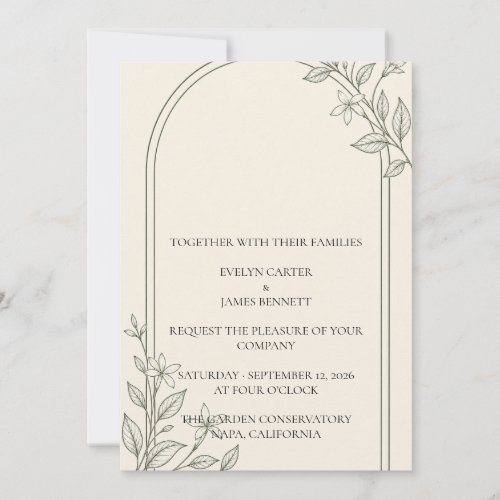 Minimal Olive Botanical Arch Wedding Invitation