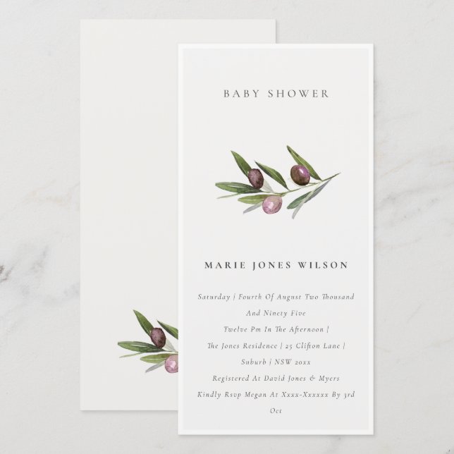 Minimal Olive Branch Foliage Baby Shower Invite (Front/Back)