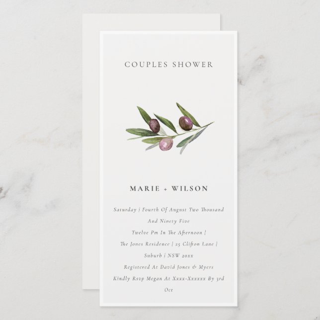 Minimal Olive Branch Foliage Couples Shower Invite (Front/Back)