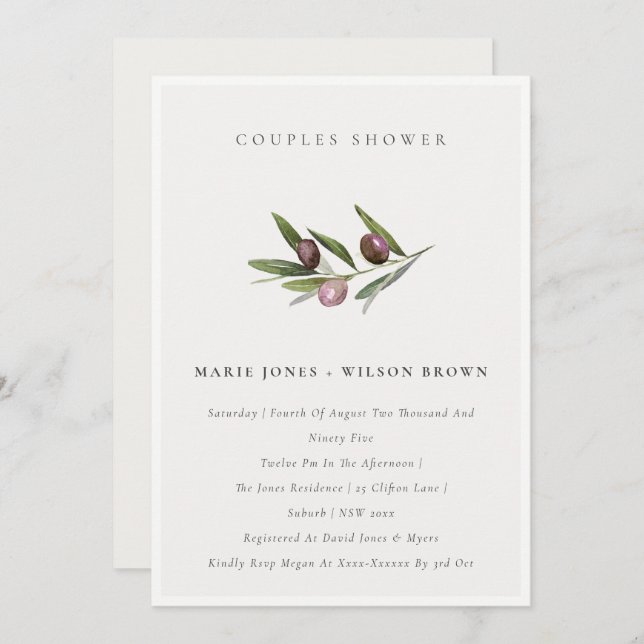 Minimal Olive Branch Foliage Couples Shower Invite (Front/Back)