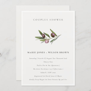 Minimal Olive Branch Foliage Couples Shower Invite