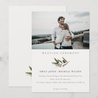 Minimal Olive Branch Foliage Photo Wedding Invite