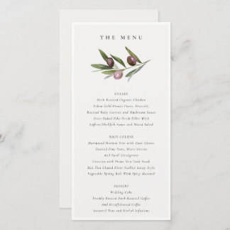 Minimal Olive Branch Foliage Wedding Menu Card