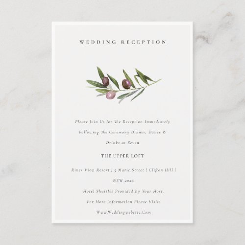 Minimal Olive Branch Foliage Wedding Reception Enclosure Card