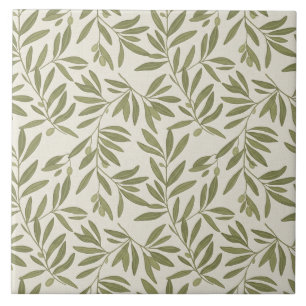 Minimal Olive Branch Pattern Ceramic Tile