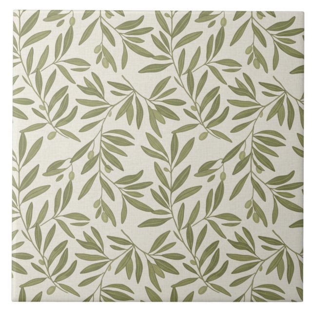 Minimal Olive Branch Pattern Ceramic Tile (Front)