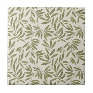 Minimal Olive Branch Pattern Ceramic Tile