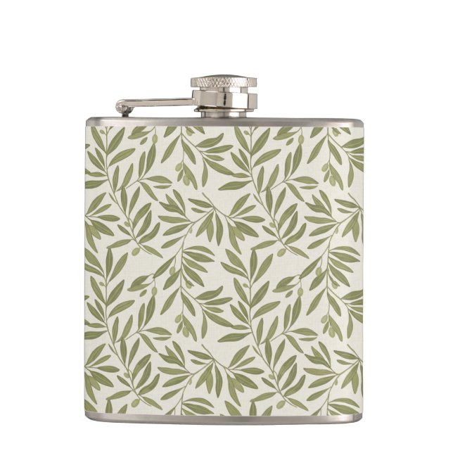 Minimal Olive Branch Pattern Flask (Front)