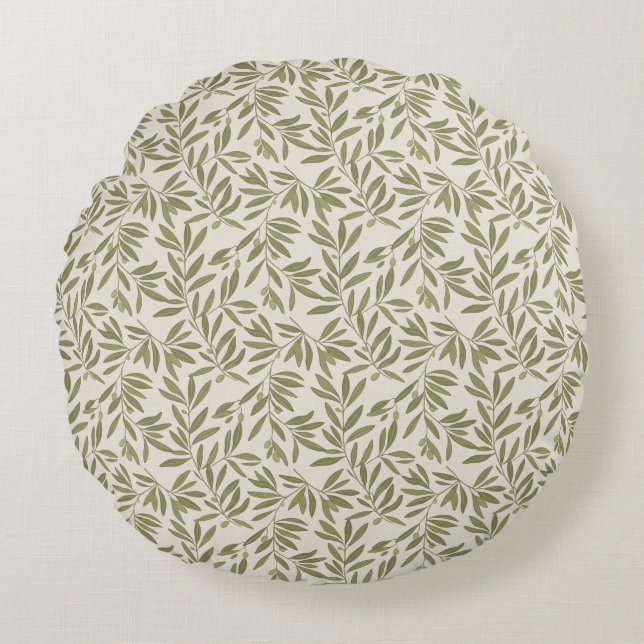 Minimal Olive Branch Pattern Round Pillow (Front)