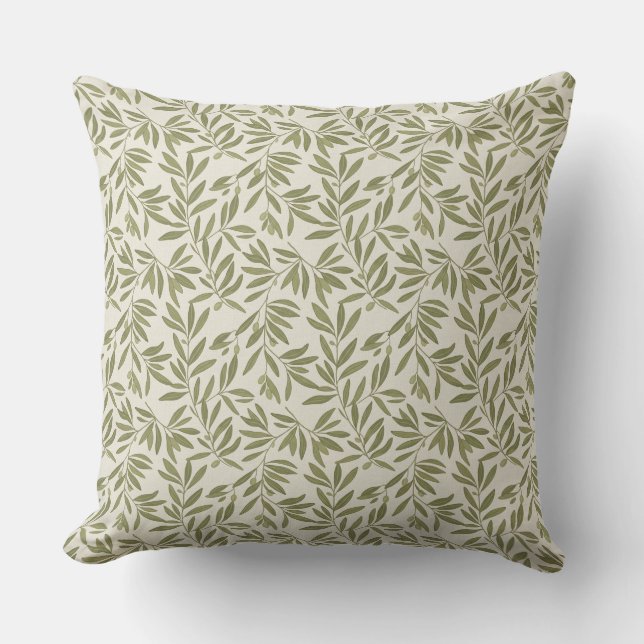 Minimal Olive Branch Pattern Throw Pillow (Front)