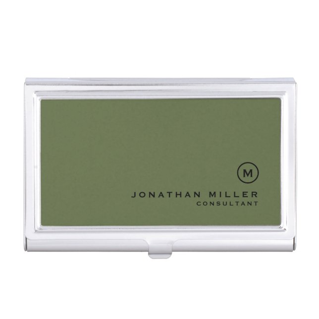 Minimal Olive Classic Monogram Business Card Case (Front)