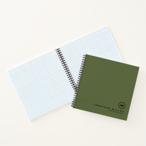 Minimal Olive Classic Monogram Graph Notebook