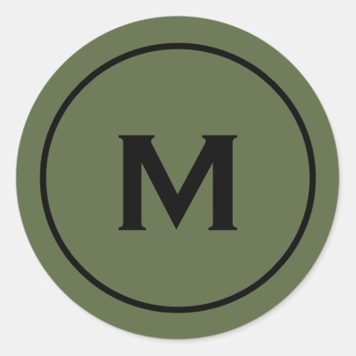 Minimal Olive Classic Monogram Medallion Classic Round Sticker