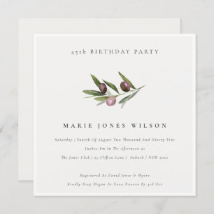 Minimal Olive Foliage Any Age Birthday Invite