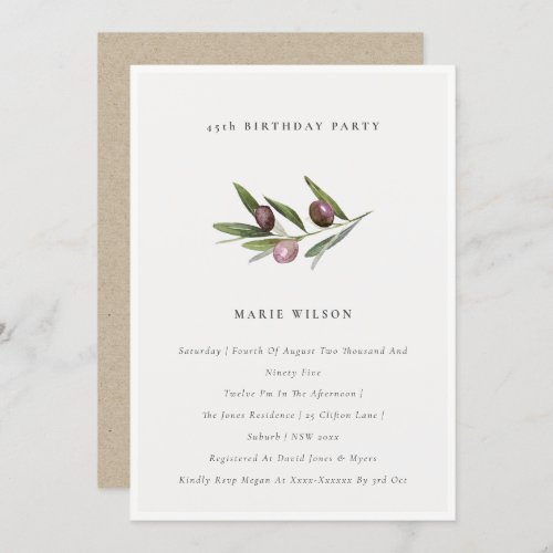 Minimal Olive Foliage Any Age Birthday Invite