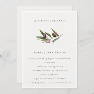 Minimal Olive Foliage Any Age Birthday Invite