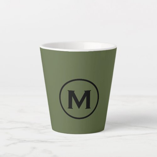 Minimal Olive Green Black Classic Monogram Latte Mug