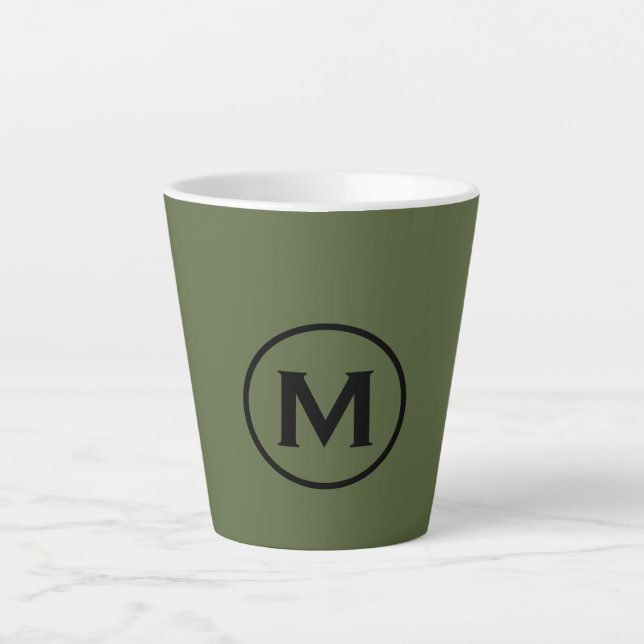 Minimal Olive Green Black Classic Monogram Latte Mug (Front)