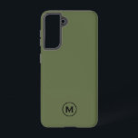 Minimal Olive Green Classic Monogram Samsung Galaxy S21 Case<br><div class="desc">Modern classic block monogram design with olive green and black monogram medallion.</div>
