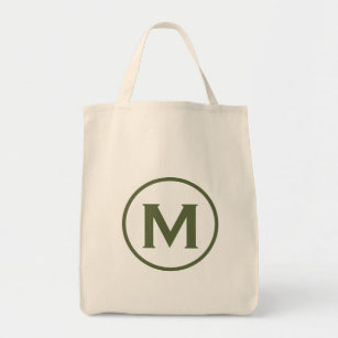 Minimal Olive Green Classic Monogram Tote Bag