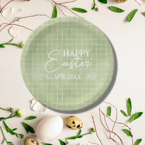 Minimal Olive Green Watercolor Plaid  Easter  Paper Plates