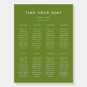 Minimal Olive Green Wedding 8-Table Seating Chart Foam Board