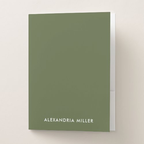 Minimal Olive Monogram Customizable Pocket Folder