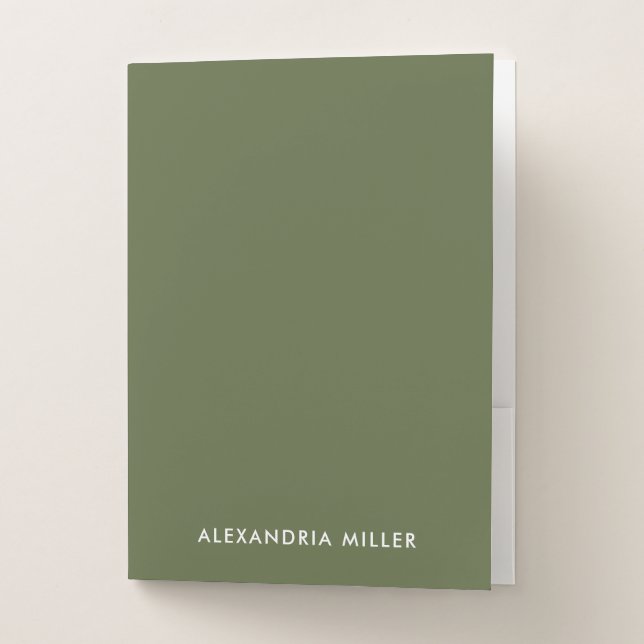 Minimal Olive Monogram Customizable Pocket Folder (Front)